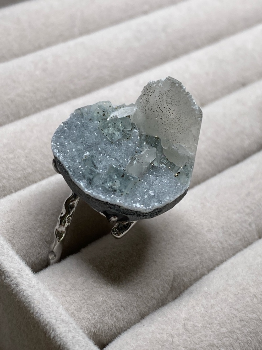 Blue Calcite Crystal Cluster Ring • Icy Blue Druzy • Natural Stone Statement